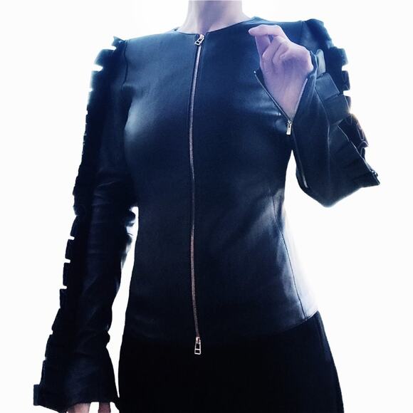 Thomas Wylde Long Sleeve Black Leather Statement Jacket, Size XXS (MSRP $2,375) - Picture 1 of 5